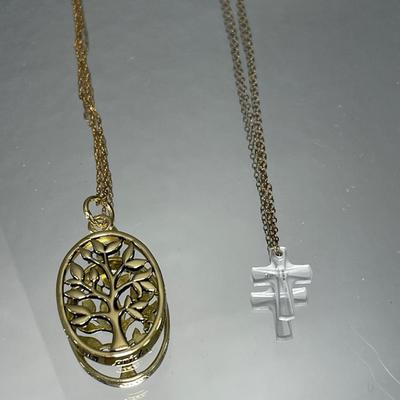 Cross and tree pendant on 1/20 14k chains and pendant