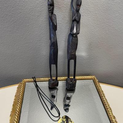 Hand carved African couple with interesting stone necklace