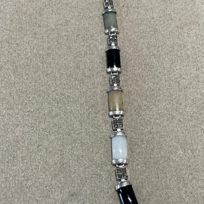 Chinese sterling and colorful jade set