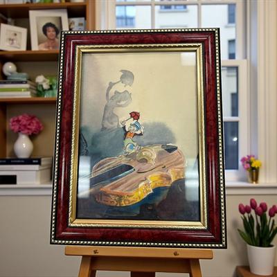 Sale Photo Thumbnail #130: Original Hand Drawn Watercolor Picture of Jiminy Cricket Christmas Card Signed by the Artist