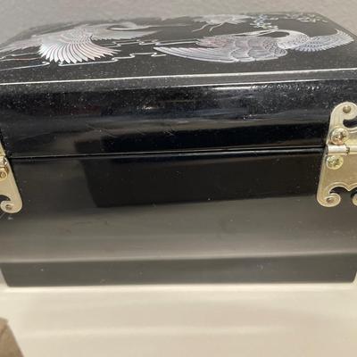 Black laquer Asian cranes mother of pearl jewelry box