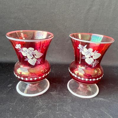 Lot 146 Cranberry Mary Gregory Vases