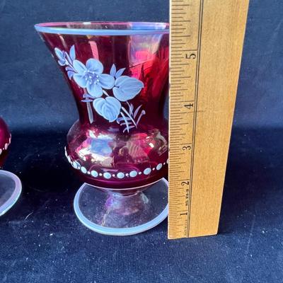 Lot 146 Cranberry Mary Gregory Vases