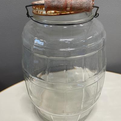 Vintage armour glass jar with handle and lid