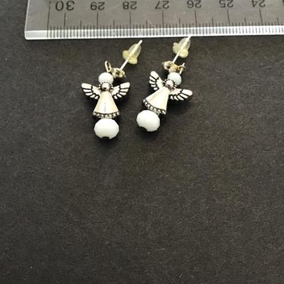 Sale Photo Thumbnail #107: Vintage Very nice Silvertone Christmas angel earrings. Please see attached photos.