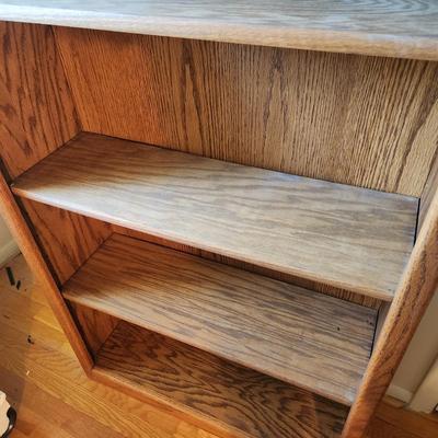 Solid Oak Wood Bookcase w Adjustable Shelves 30x10x48
