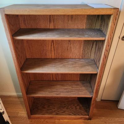 Solid Oak Wood Bookcase w Adjustable Shelves 30x10x48