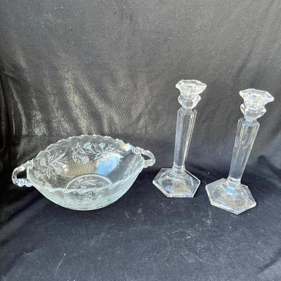 Lot 167 Fostoria Heather bowl & Candle sticks