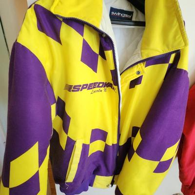 Vintage Speedway Motors Lincoln NE Purple Yellow Flag & JR Motorsports Jackets