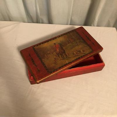 Sale Photo Thumbnail #36: 1950’s Fox Hunt Scene small storage box