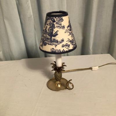 Sale Photo Thumbnail #45: 1970’s small brass pineapple table-side candlestick lamp- electric
Vintage mini shade