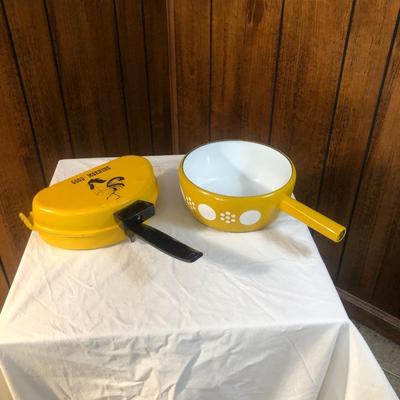 Sale Photo Thumbnail #58: 1970’s Nordic Ware omelette pan and MCM enamel pan