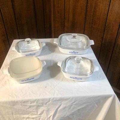 Sale Photo Thumbnail #72: Various sizes and designs of Corning Ware with glass and plastic lids