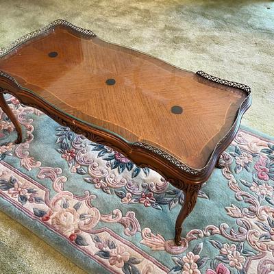 Lovely Little Walnut Coffee Table with a little Inlay and Glass Top.