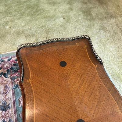 Lovely Little Walnut Coffee Table with a little Inlay and Glass Top.