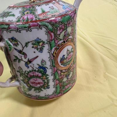 Lovely Antique Chinese Enamel Tea Pot with 7 cup TEA SET 