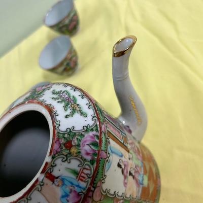 Lovely Antique Chinese Enamel Tea Pot with 7 cup TEA SET 