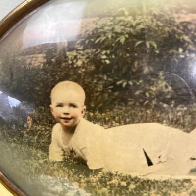 Oval Convex Glass Baby Pictures  ANTIQUE~