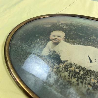 Oval Convex Glass Baby Pictures  ANTIQUE~