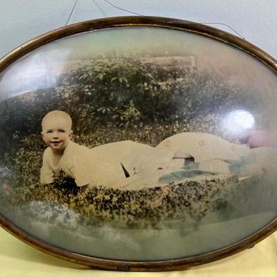 Oval Convex Glass Baby Pictures  ANTIQUE~
