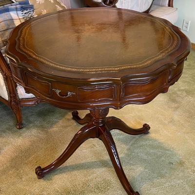 Drum Leather Top Side Table 