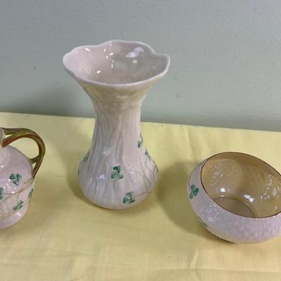 3 Irish Lucky Belleek Ceramic Pieces 