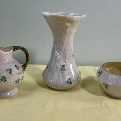 3 Irish Lucky Belleek Ceramic Pieces 