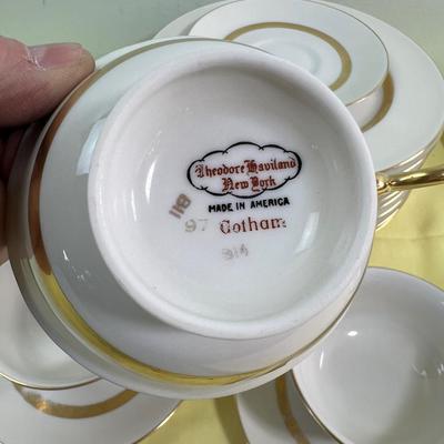 Gotham Made in America Gold Stripped Dessert Set Coffee Cup, Saucer and Plate 