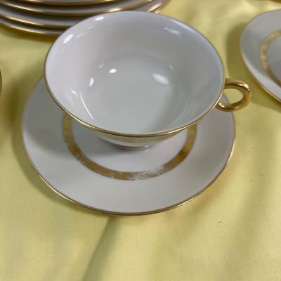 Gotham Made in America Gold Stripped Dessert Set Coffee Cup, Saucer and Plate 