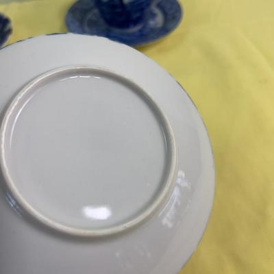 Blue Transferware Tea Pot and Cup/Saucers