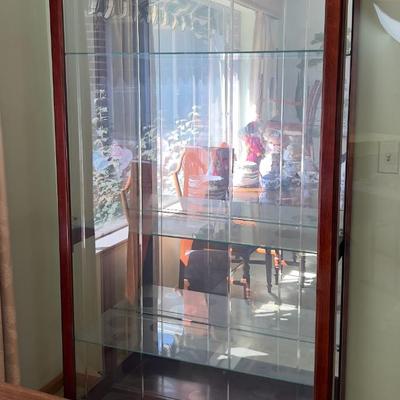 Glass Curio Display Cabinet, Cherry Wood 