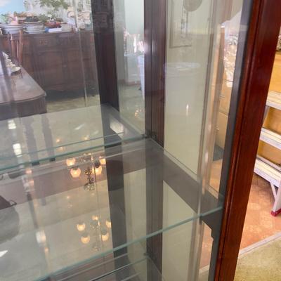 Glass Curio Display Cabinet, Cherry Wood 