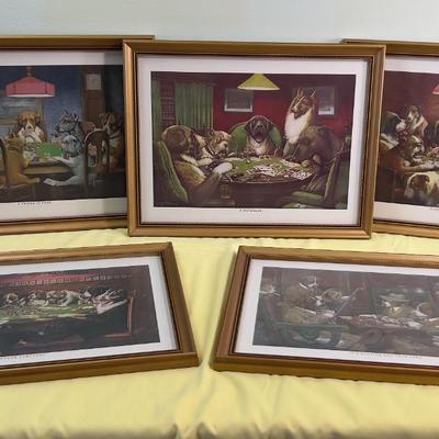 Dogs Playing Poker (5) Framed SET!!!~ 