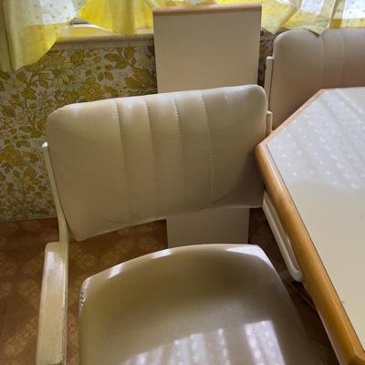 Vintage Kitchen Table & Rolling Chairs, Ice Oak and Naugahyde