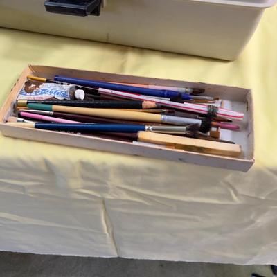 Art Bin with Paints and Brushes Oils 