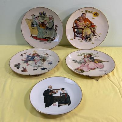 5 Plates with Wall Hangers - All Norman Rockwell