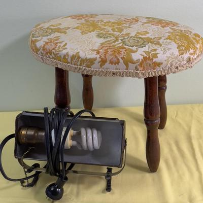 A little Stool and Vintage Headboard Light 