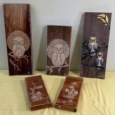 Old Barn Wood? Owls! Interesting! (5) Items. 