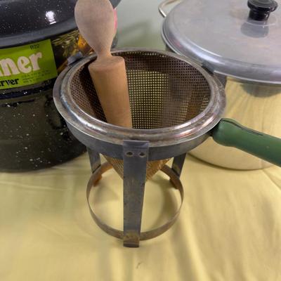 Multiple Canner and Preserver Pots Plus the Musher Strainer