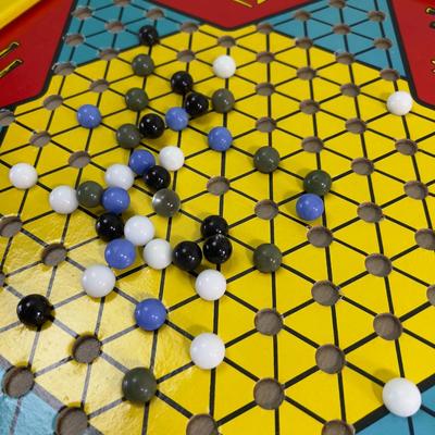 COOL Chinese Checker Card Board  with Metal Frame, VINTAGE, Has marbles and Checkers 