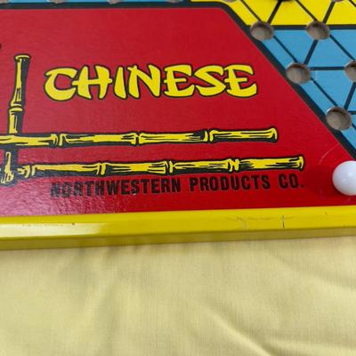 COOL Chinese Checker Card Board  with Metal Frame, VINTAGE, Has marbles and Checkers 