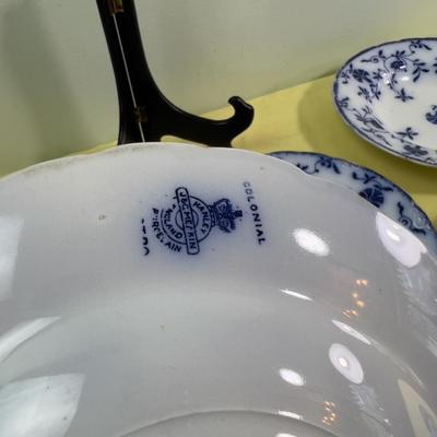 (6)Antique Flow Blue Soup Bowls J & C MEIKEN 