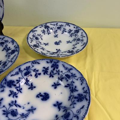 (6)Antique Flow Blue Soup Bowls J & C MEIKEN 