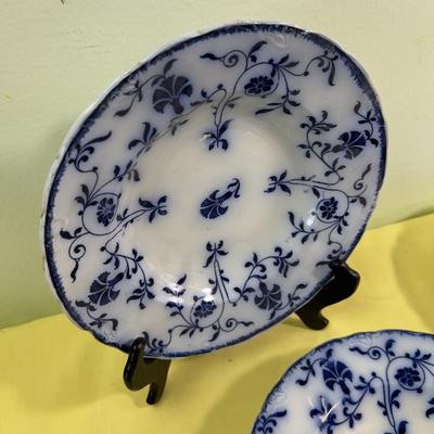 (6)Antique Flow Blue Soup Bowls J & C MEIKEN 