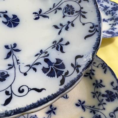 (6)Antique Flow Blue Soup Bowls J & C MEIKEN 