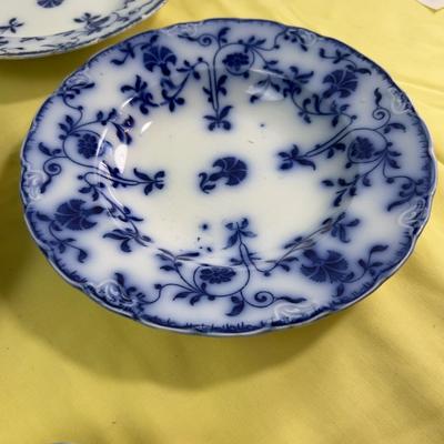 (6)Antique Flow Blue Soup Bowls J & C MEIKEN 