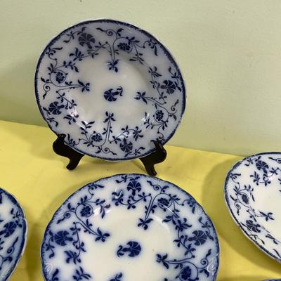 (6)Antique Flow Blue Soup Bowls J & C MEIKEN 