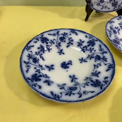 (6)Antique Flow Blue Soup Bowls J & C MEIKEN 