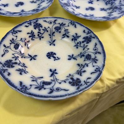 (6)Antique Flow Blue Soup Bowls J & C MEIKEN 