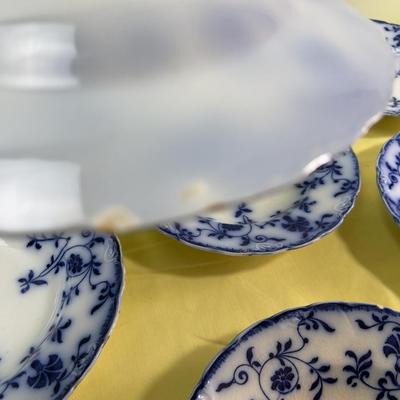 (6)Antique Flow Blue Soup Bowls J & C MEIKEN 